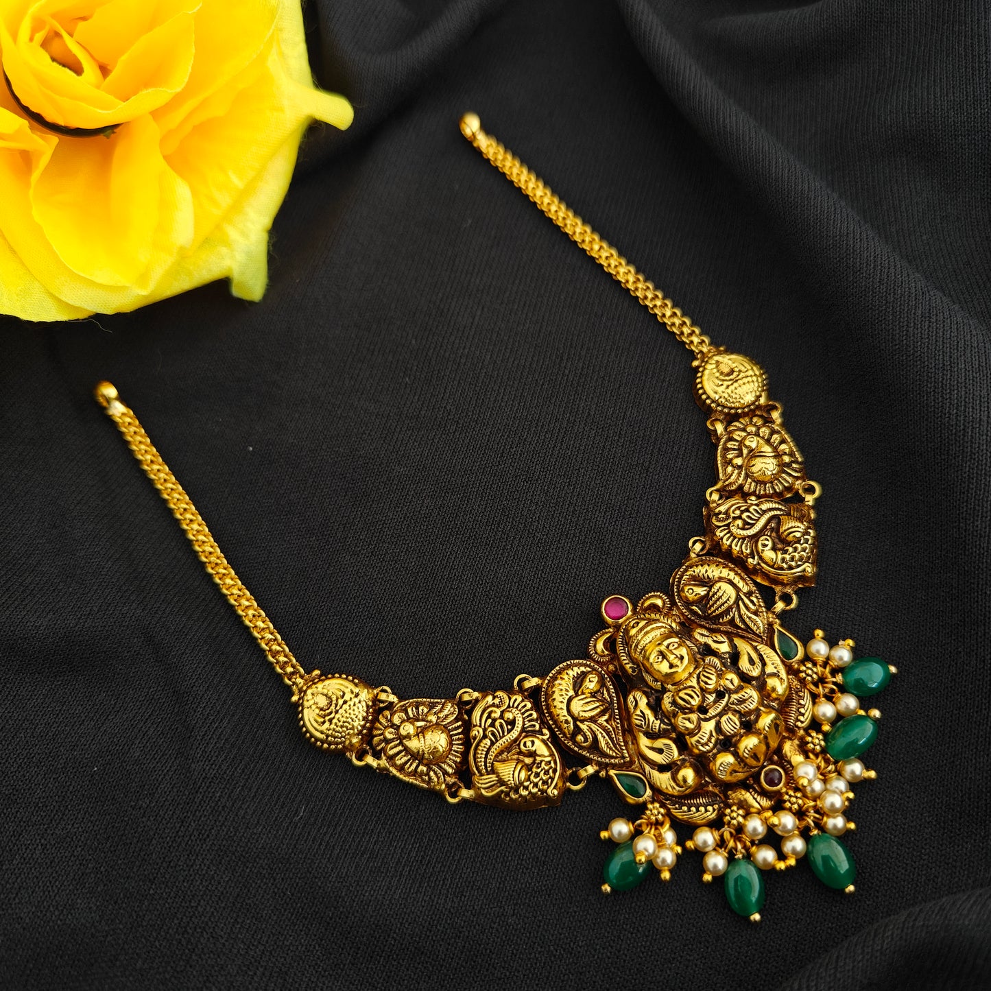 92.5 Silver  lakshmi devi Necklace design-RCV351