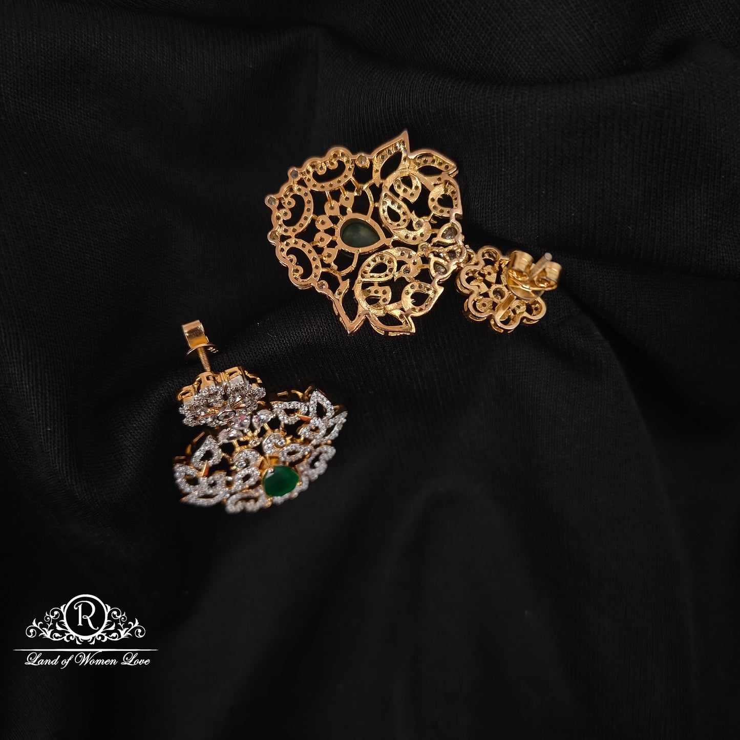 92.5 silver diamond finishing chandbali earrings -RCZ59-1