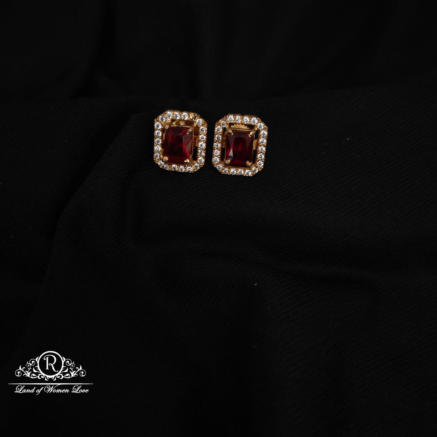 92.5 silver ruby earrings with CZ stones-RCH1020