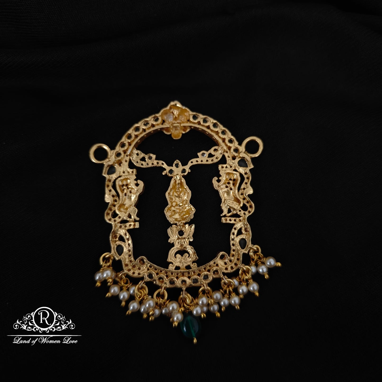 92.5  SILVER LAKSHMI DEVI GREEN BEADS MALA LOCKET -RCM1385