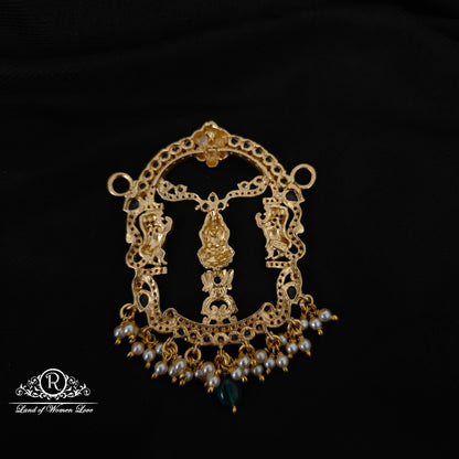 92.5  SILVER LAKSHMI DEVI GREEN BEADS MALA LOCKET -RCM1385