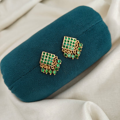 92.5 silver square design hand made jewellery and green stones earrings-RCK344-1