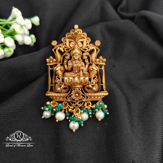 92.5 Silver lakshmidevi and peacock design pendent with beads hangings-RCR104-1