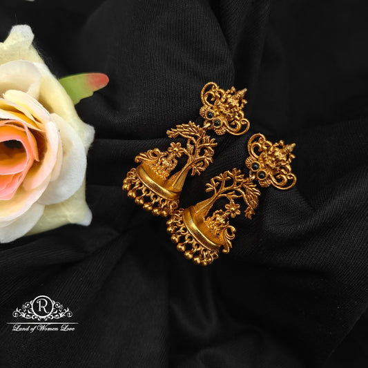 92.5 silver Lakshmi Devi design earrings with  nakshi finishing and gold balls hangings-RCP234
