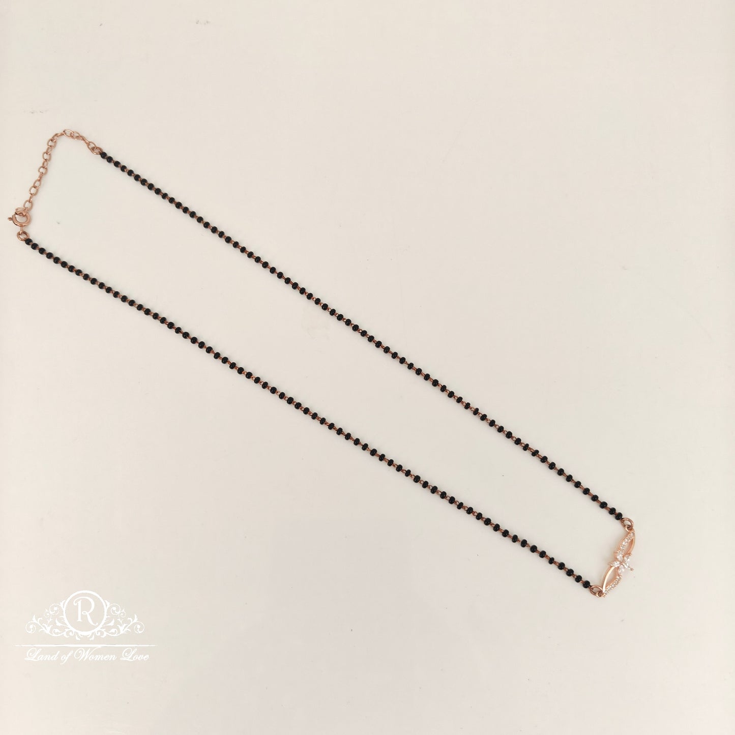 92.5 SILVER ROSE GOLD POLISH BLACK BEADS CHAIN-RCRB42