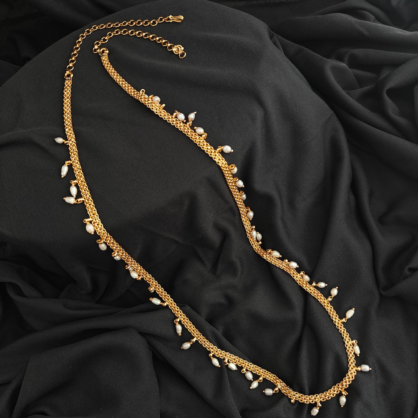 92.5 silver vaddanam chain with pearls hanging model-RCK353
