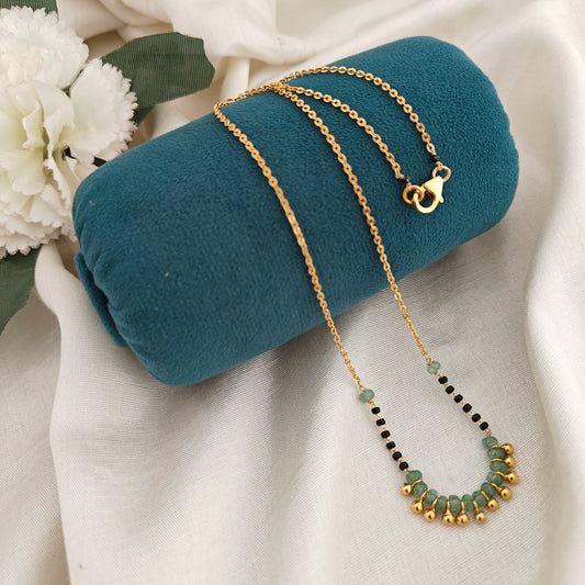 92.5-silver with gold polish black beads chain-RCH1334