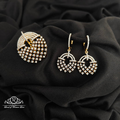 92.5 Silver diamond finishing locket with earrings -RCSB029