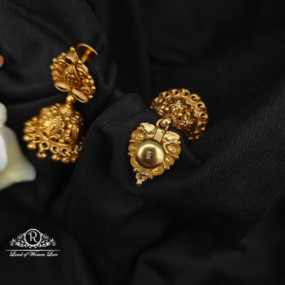 92.5 silver earrings with  nakshi finishing and gold balls hangings-RCP233