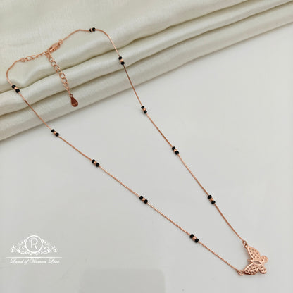 92.5 Silver Rose Gold Polish  Black Beads Chain-RCSS001