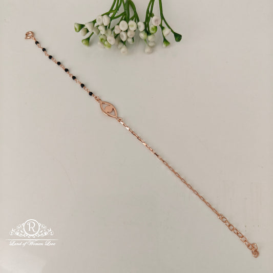 92.5 SILVER ROSE GOLD POLISH BLACK BEADS BRACELET-RCRB54