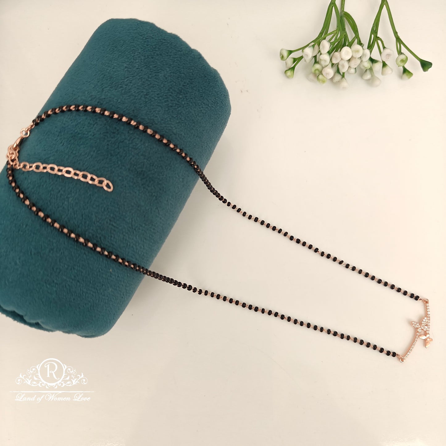 92.5 SILVER ROSE GOLD POLISH BLACK BEADS CHAIN-RCRB40