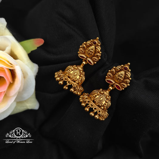 92.5 silver earrings with  nakshi finishing and gold balls hangings-RCP233