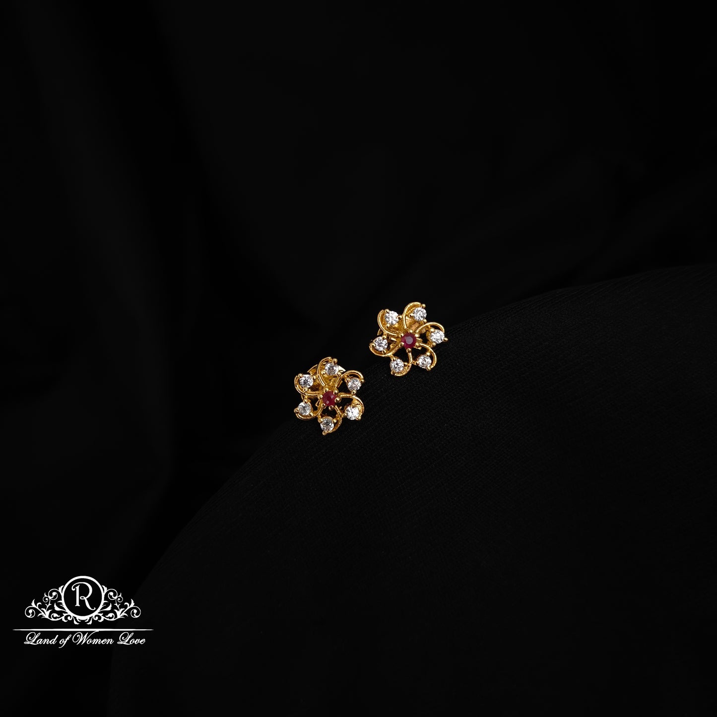 92.5 silver flower desgin white stone earrings-RCBH006