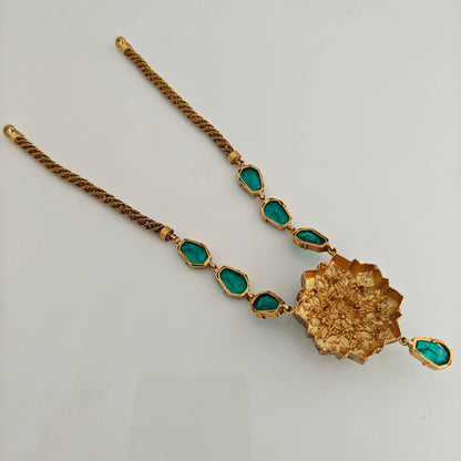 92.5 Silver green stones and chain model Desgin Necklace-RCM1640