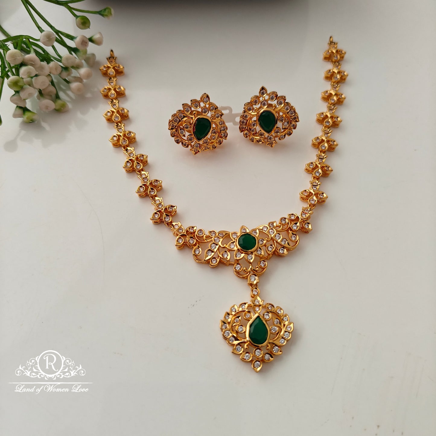 92.5 Silver Closed Setting Necklace With Earrings Set-RCCP534