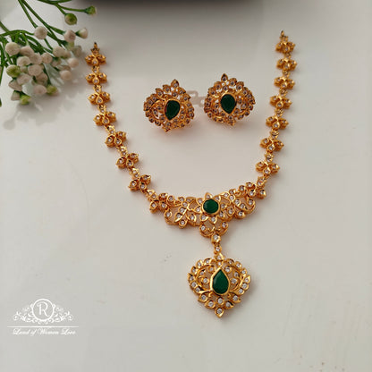 92.5 Silver Closed Setting Necklace With Earrings Set-RCCP534
