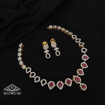 92.5 SILVER DIAMOND FINISHING NECKLACE WITH EARRINGS-RCHD118