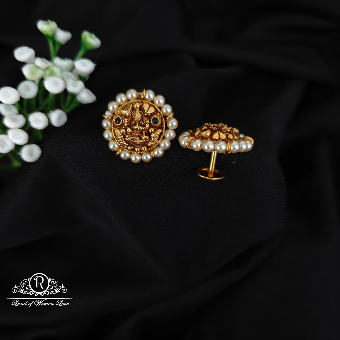 92.5 SILVER LAKSHMI DEVI WITH PEARL ROUND STUDS-RCJR1085