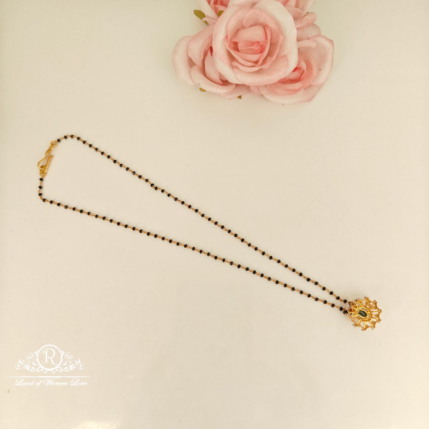 92.5 Silver black beads chain -RCH1184