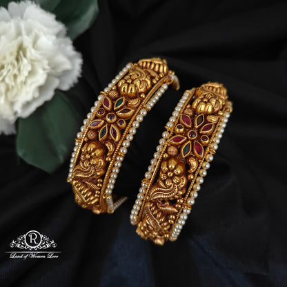 92.5 silver flower desgin pearls bangles-RCP177