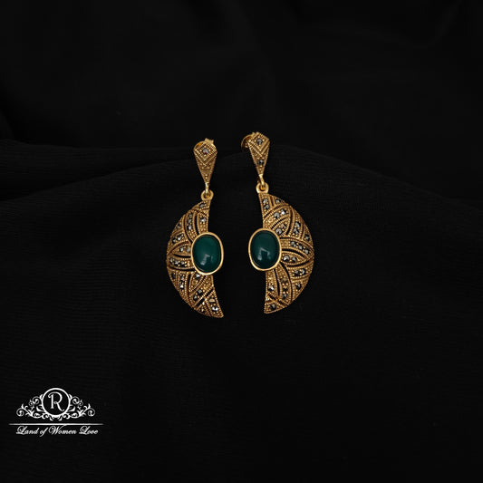 92.5 silver simple earrings with green stone-RCG058-1