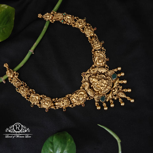 92.5 silver simple and Cute Lakshmi Devi  design nakshi necklace -RCJR1017