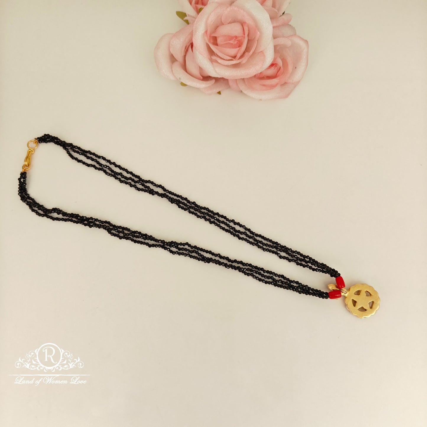 92.5 Silver black beads chain -RCH1183