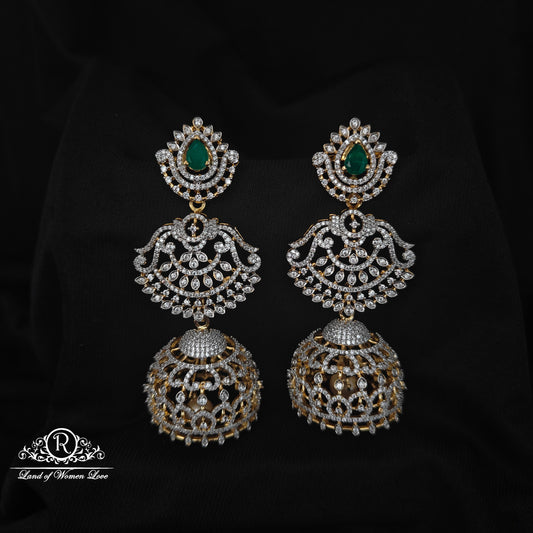 92.5 SILVER DIAMOND FINISHING 3 PC MODEL DETACHABLE EARRINGS JUMKAS-RCZP017