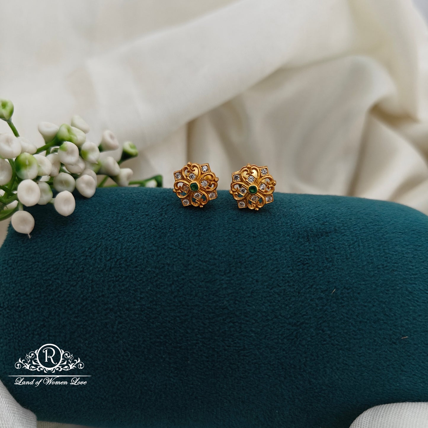 92.5 Silver Small White Stone  Earrings-RCR030