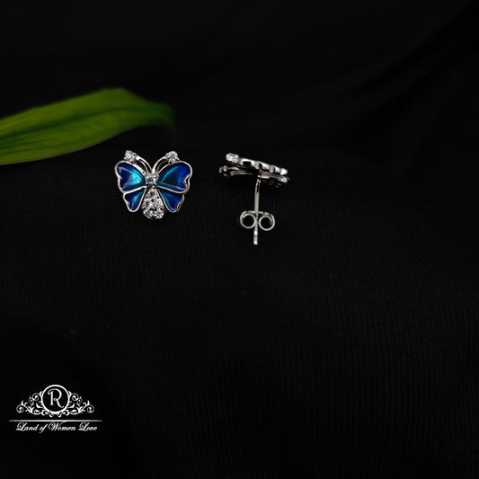 92.5 SILVER BLUE COLOUR BUTTERFLY EARRINGS-RCG328-4