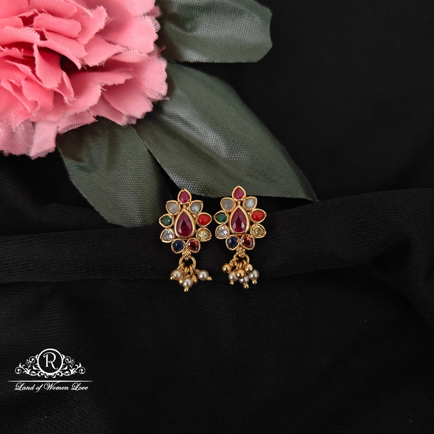 92.5 Silver simple and Cute navaratna earrings-RCH1011