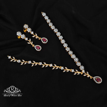 92.5 SILVER DIAMOND FINISHING NECKLACE WITH EARRINGS-RCHD114