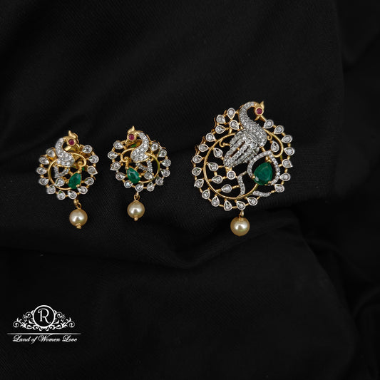 92.5 SILVER DIAMOND FINISHING EARRINGS AND PENDANT SET-RCZP014