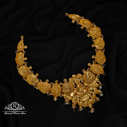 92.5-SILVER LAKSHMI DEVI WITH PEACOCK DESGIN NECKLACE-RCZ963