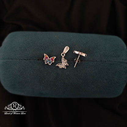 92.5 SILVER BUTTERFLY EARRINGS WITH PENDANT-RCG309