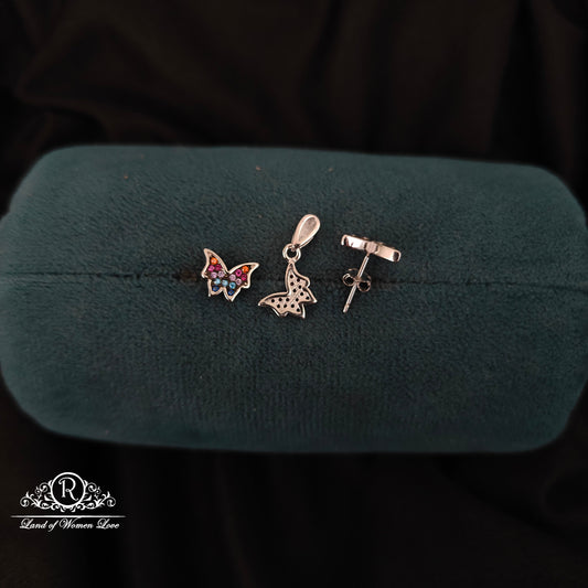 92.5 SILVER BUTTERFLY EARRINGS WITH PENDANT-RCG309