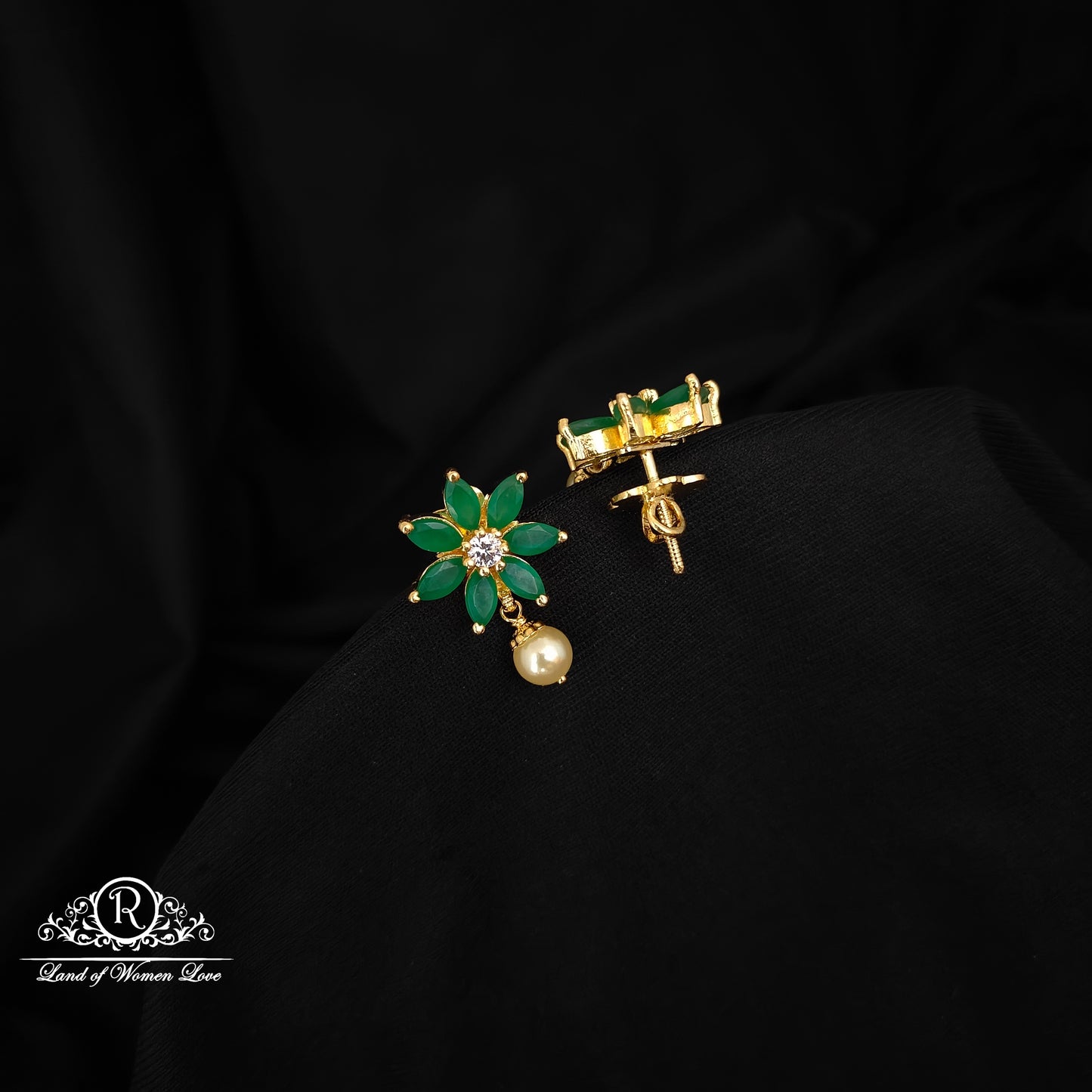 92.5 silver green stone earrings-RCBH005