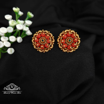 92.5 SILVER CORAL ROUND STUDS-RCJR1087