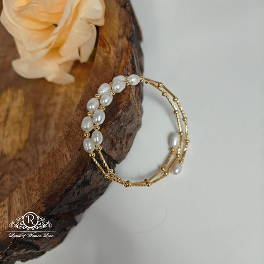 Sterling silver with gold polish pearl bracelet-RCMR50-2