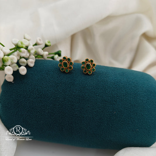 92.5 Silver Small Green Stone  Earrings-RCR028