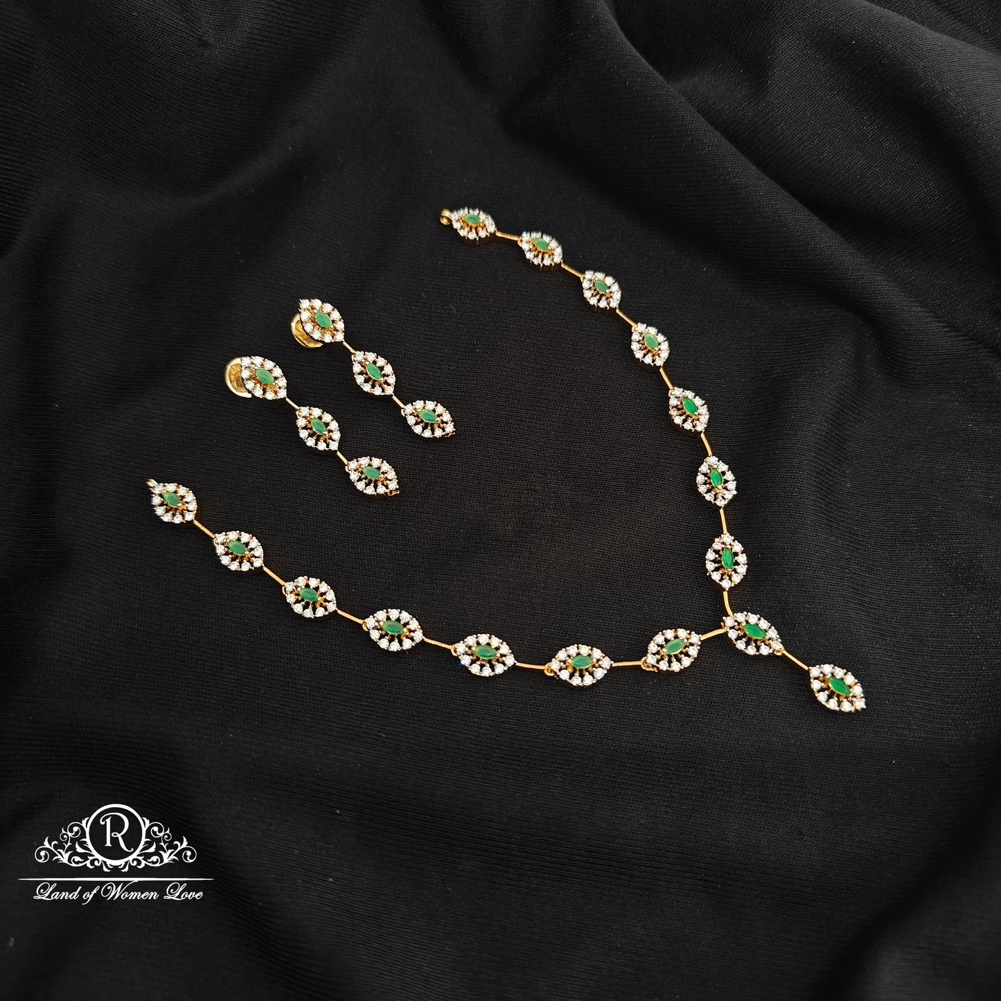 92.5 Silver diamond finishing Necklace with earrings -RCSB041