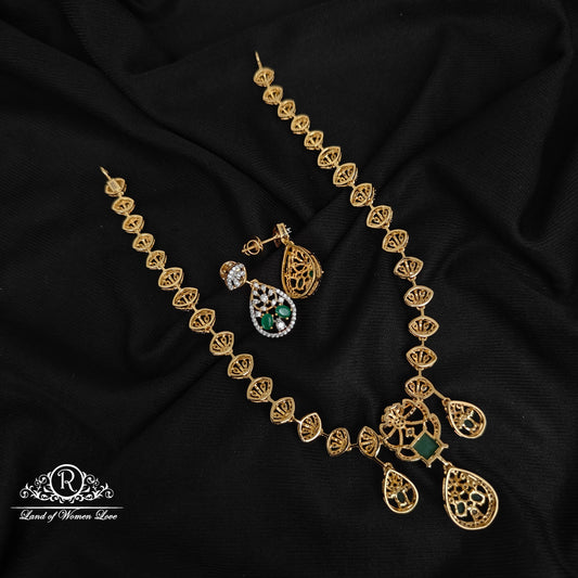 92.5-SILVER DIAMOND FINISHING NECKLACE WITH EARRINGS-RCZ1090