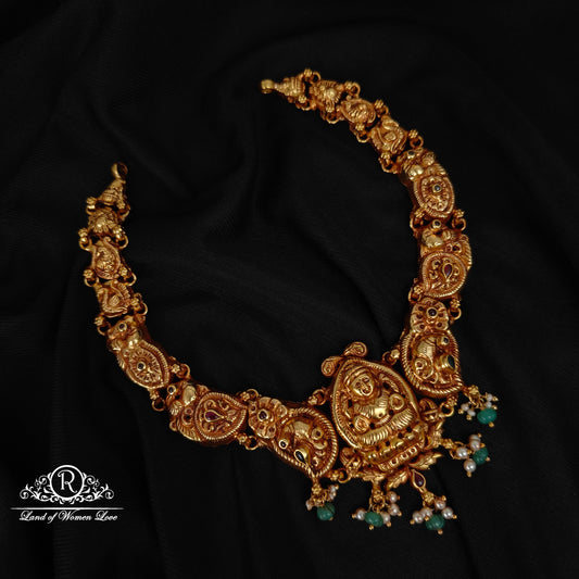 92.5-SILVER LAKSHMI DEVI WITH PEACOCK DESGIN NECKLACE-RCZ961