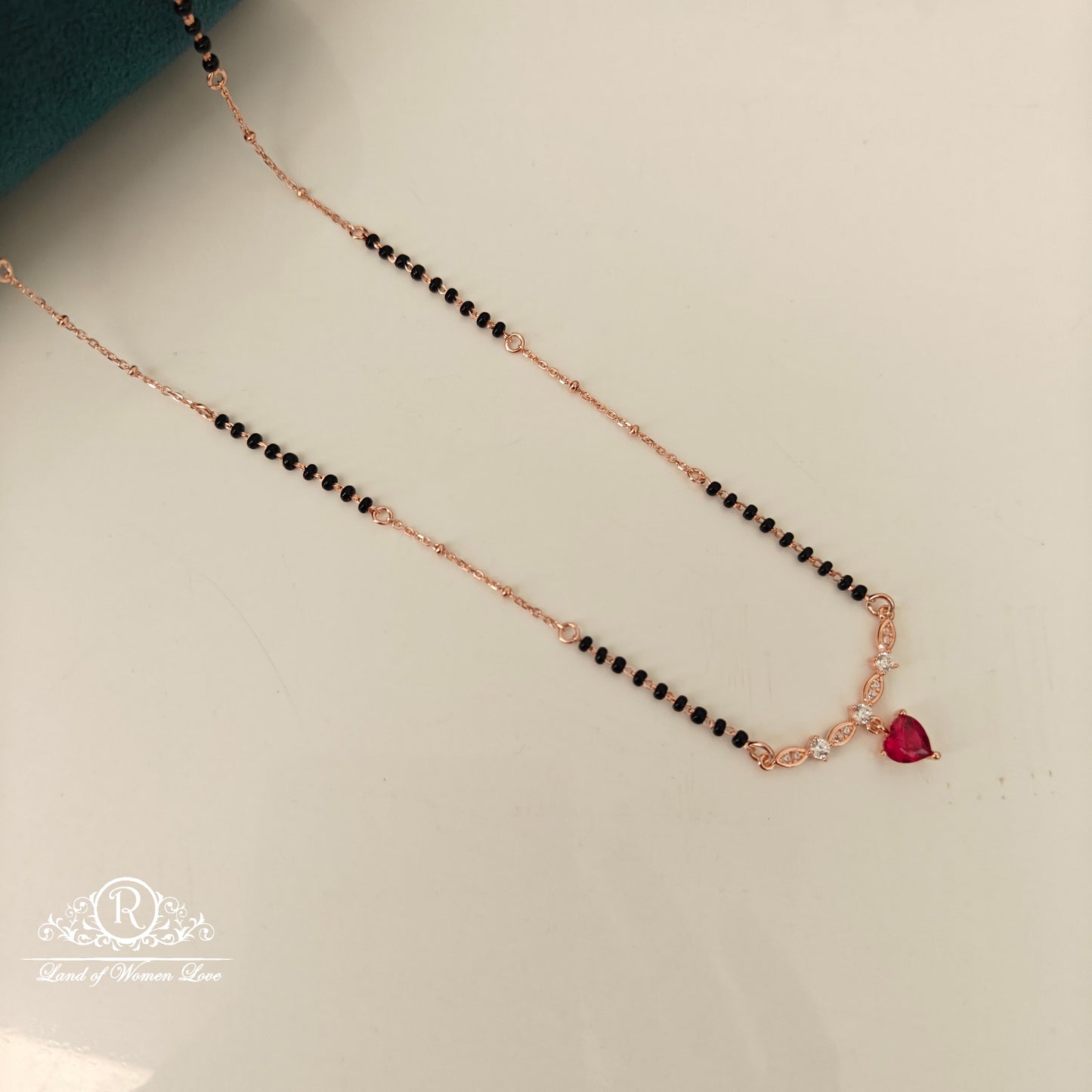 92.5 SILVER ROSE GOLD POLISH BLACK BEADS CHAIN-RCRB39