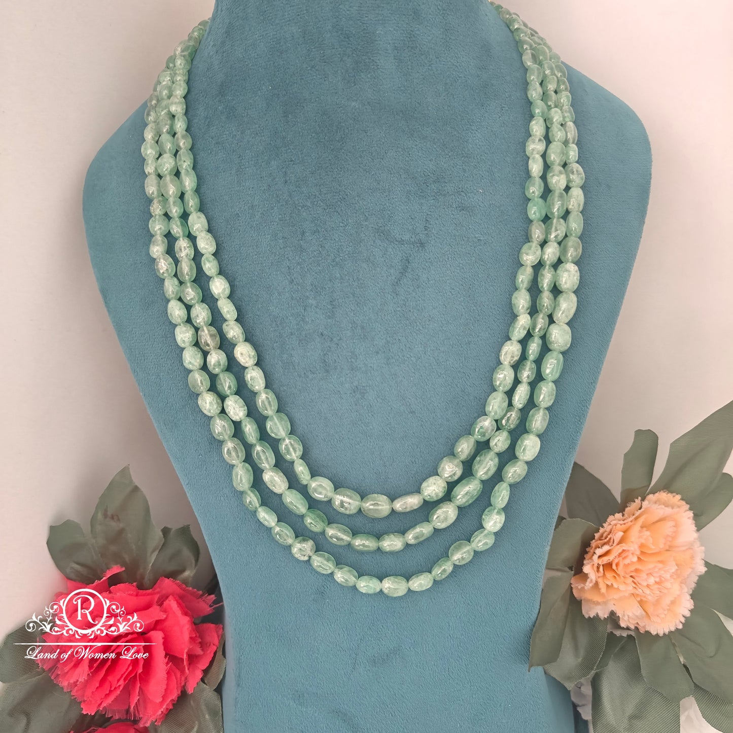 GEM STONE 4 LINES GREEN BEADS MALA-RCH1053