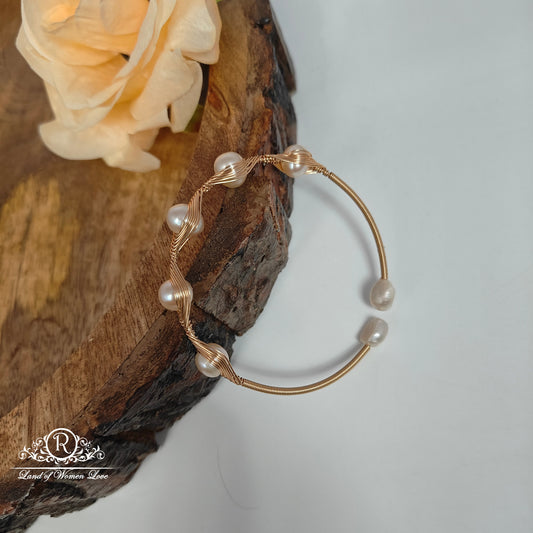 Sterling silver rose gold polish pearls bracelet-RCMR46