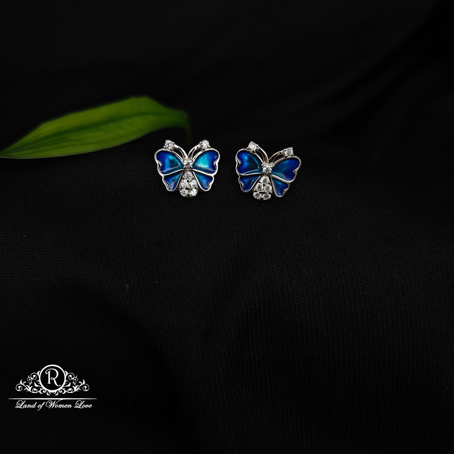 92.5 SILVER BLUE COLOUR BUTTERFLY EARRINGS-RCG328-4