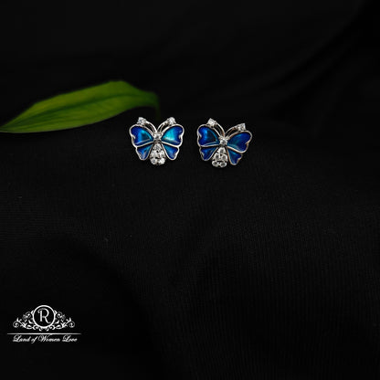 92.5 SILVER BLUE COLOUR BUTTERFLY EARRINGS-RCG328-4