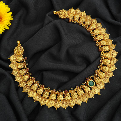 92.5 Silver  lakshmi devi  Kasu Necklace design-RCV317